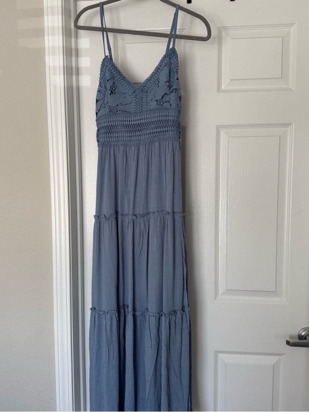 Fashion Nova Blue Crochet Maxi Dress